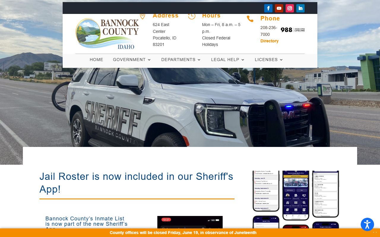 Bannock County jail roster app inmate search page
