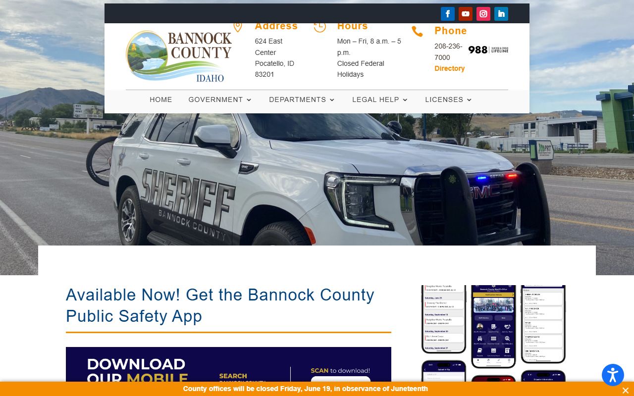 Bannock County inmate records sheriff app roster feature page